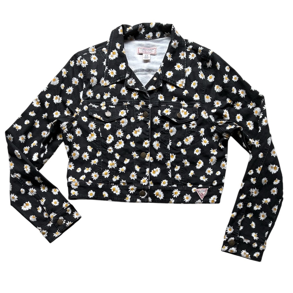 GUESS Black Daisy Cropped Denim Jacket